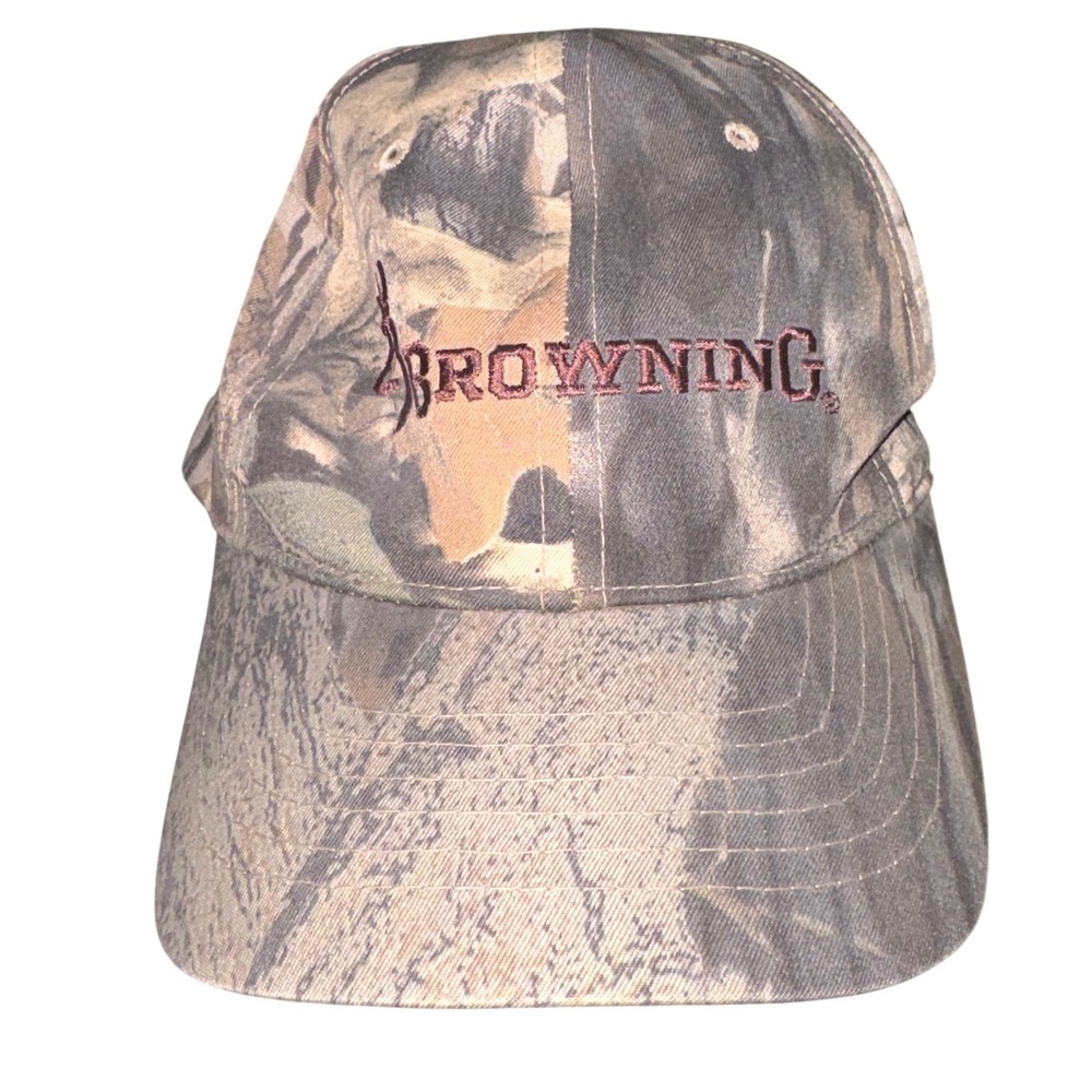 Vintage 90s Browning Hat Cap Mens Mossy Oak Camo Embroidered Logo Hunting OSFA